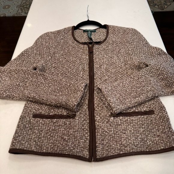 Lauren Ralph Lauren Jacket Women’s Brown Tweed Long Sleeve Zip Up Sz M Petite - Picture 6 of 8